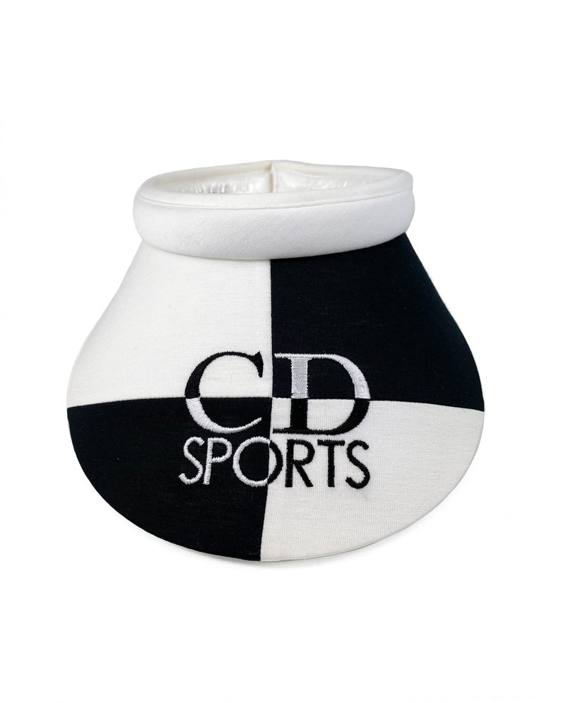 FRUIT Vintage Christian Dior Sport 1980s logo embroidered visor. Made from black and white jersey cotton it features a large CD Sport logo embroidered across the front. Comes with original tags!