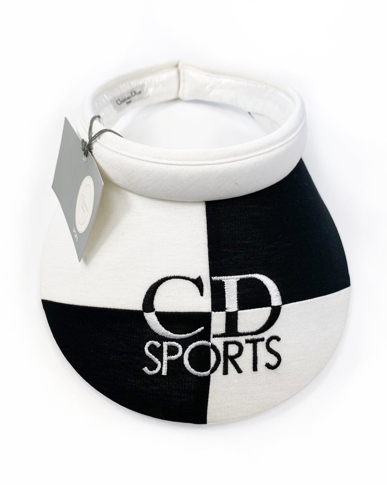 FRUIT Vintage Christian Dior Sport 1980s logo embroidered visor. Made from black and white jersey cotton it features a large CD Sport logo embroidered across the front. Comes with original tags!