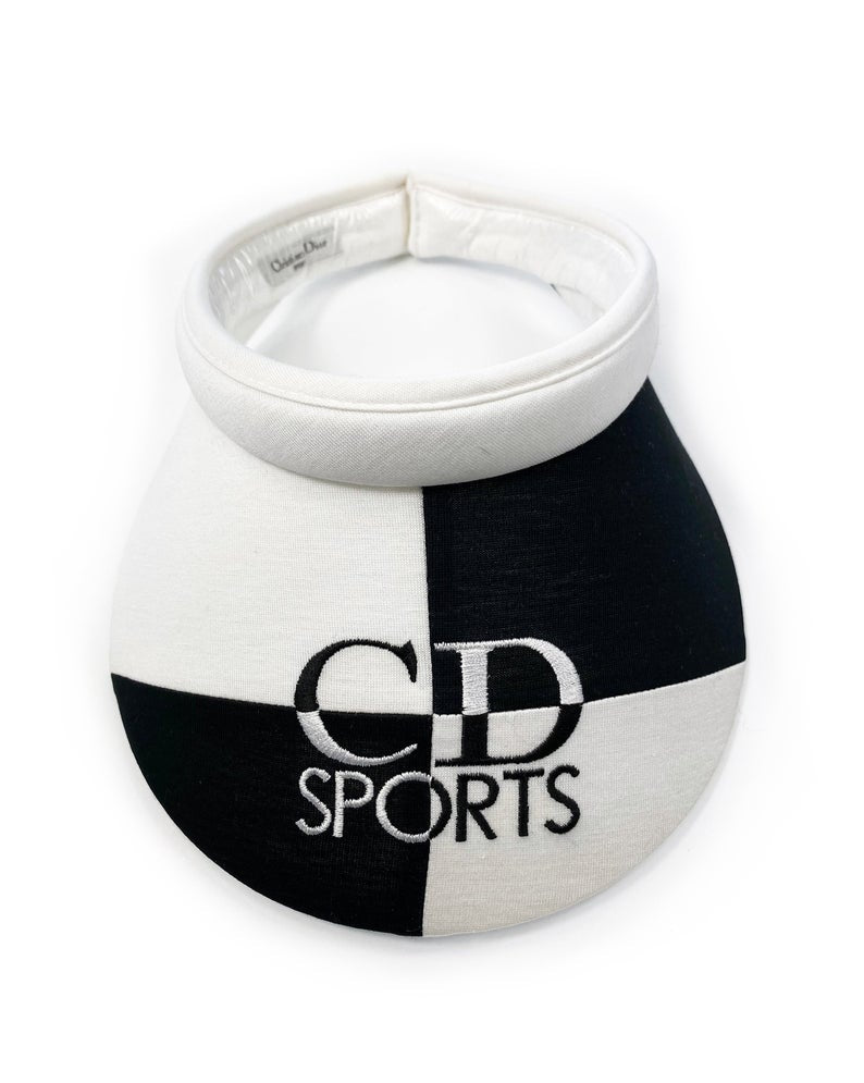 FRUIT Vintage Christian Dior Sport 1980s logo embroidered visor. Made from black and white jersey cotton it features a large CD Sport logo embroidered across the front. Comes with original tags!