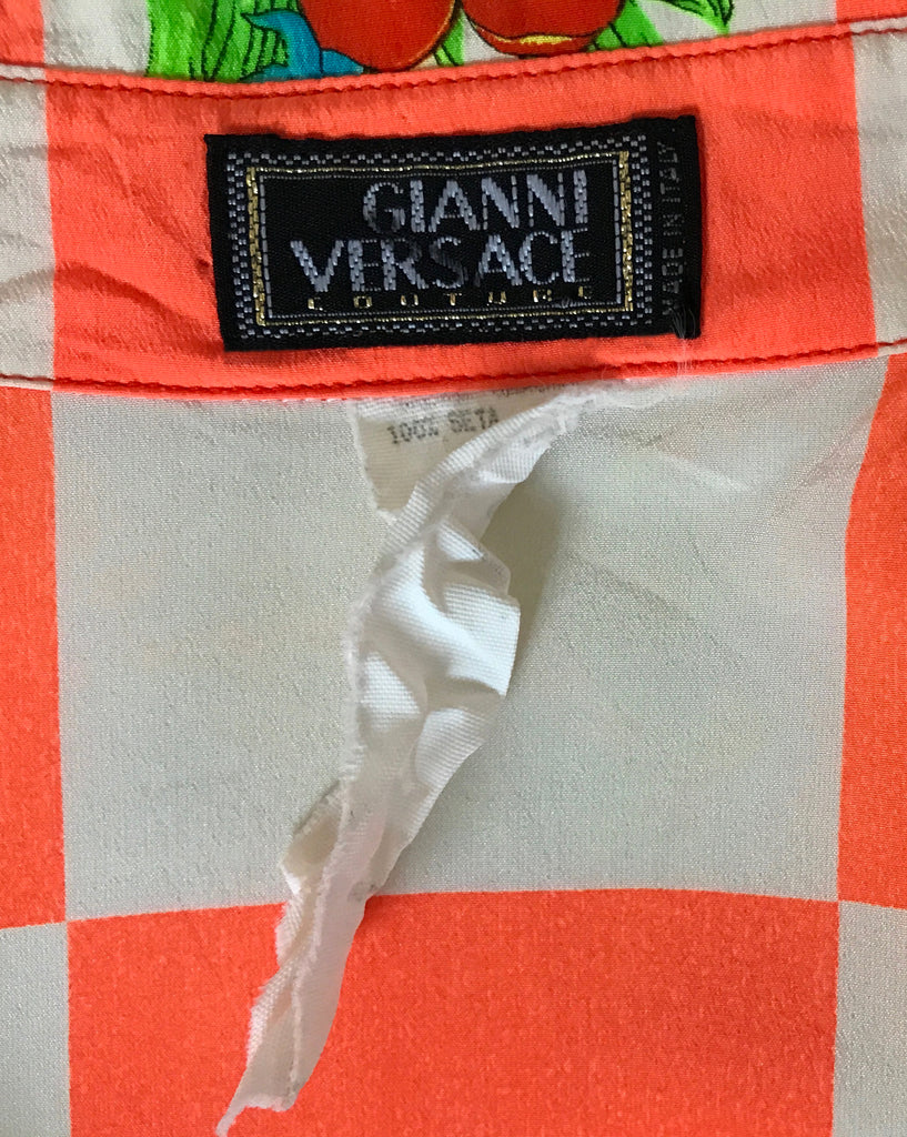 1987 SHOP Vintage Versace by Gianni Versace Neon Checker Board silk Shirt 1980s