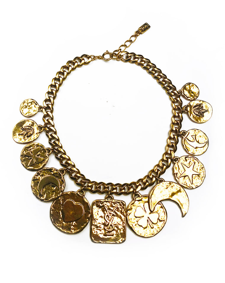 Yves Saint Laurent 1980s Gold Lucky Charm Necklace