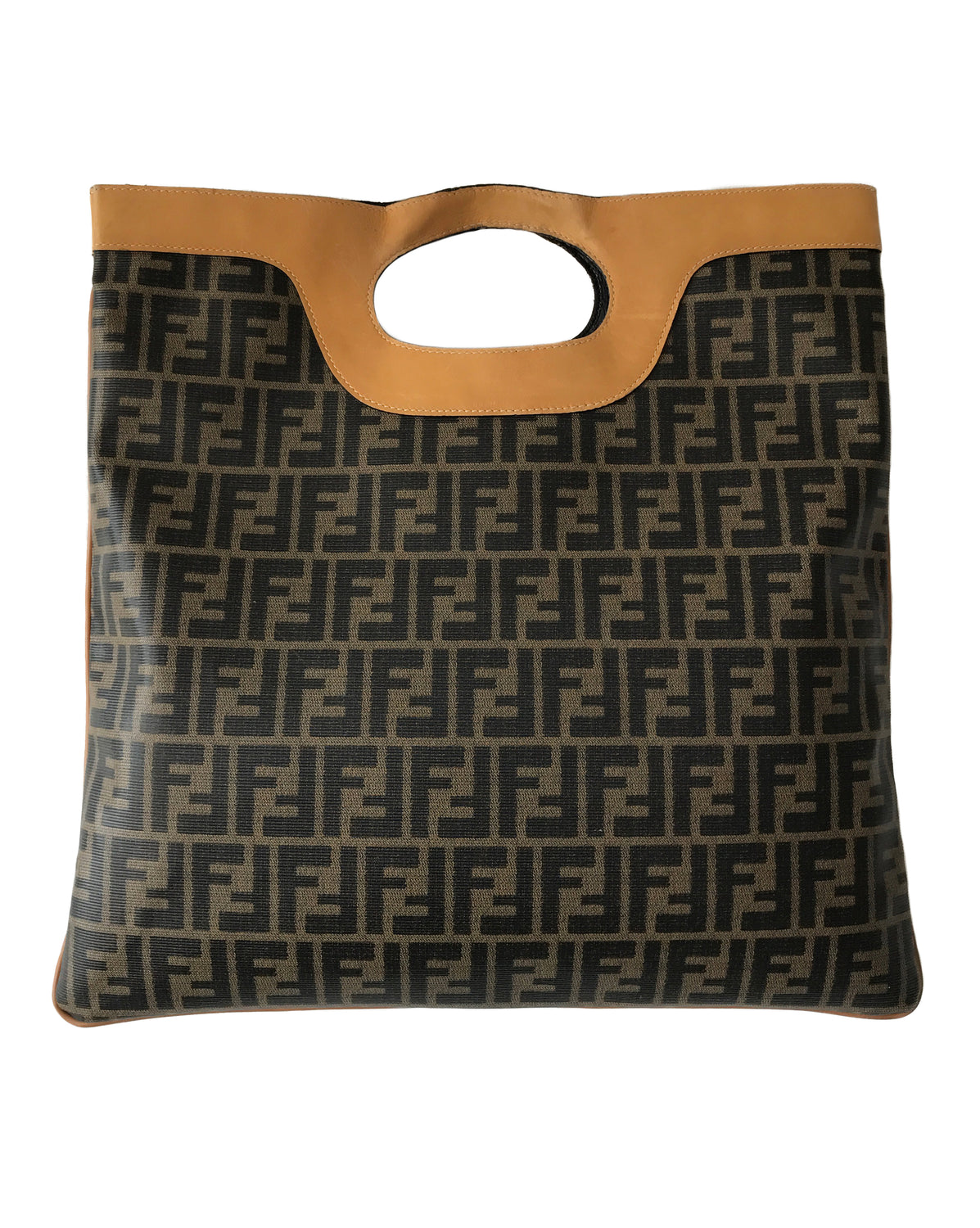 Fruit Vintage Fendi fold over convertible clutch tote bag in the iconic Fendi Zucca monogram canvas with Fendi Logo stamp.