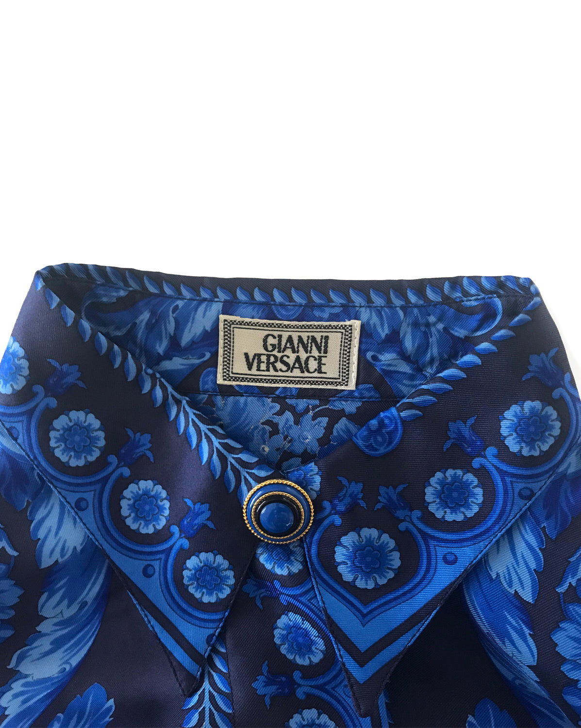 Fruit Vintage Gianni Versace Blue Baroque Print Silk Shirt Blouse