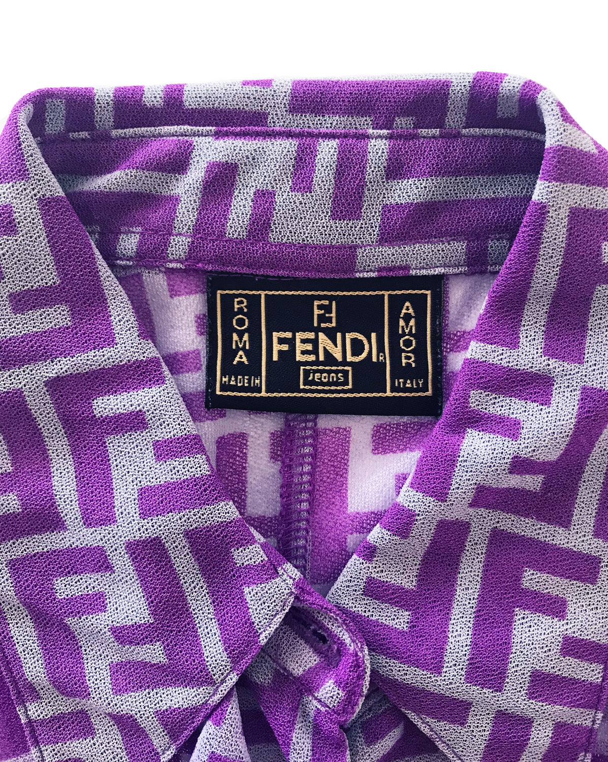 Fruit Vintage Fendi Zucca Logo Monogram Print Purple Mesh Shirt Blouse