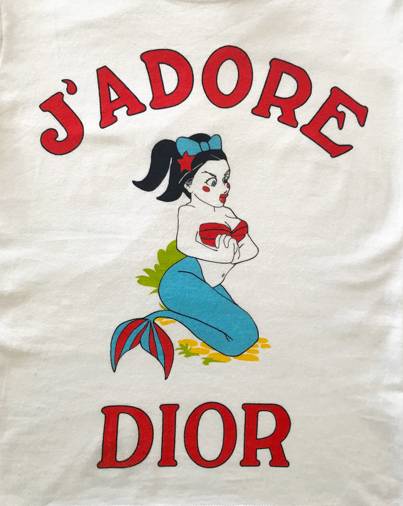 Fruit Vintage Christian Dior J'adore Dior Logo Mermaid Cartoon T-shirt by John Galliano