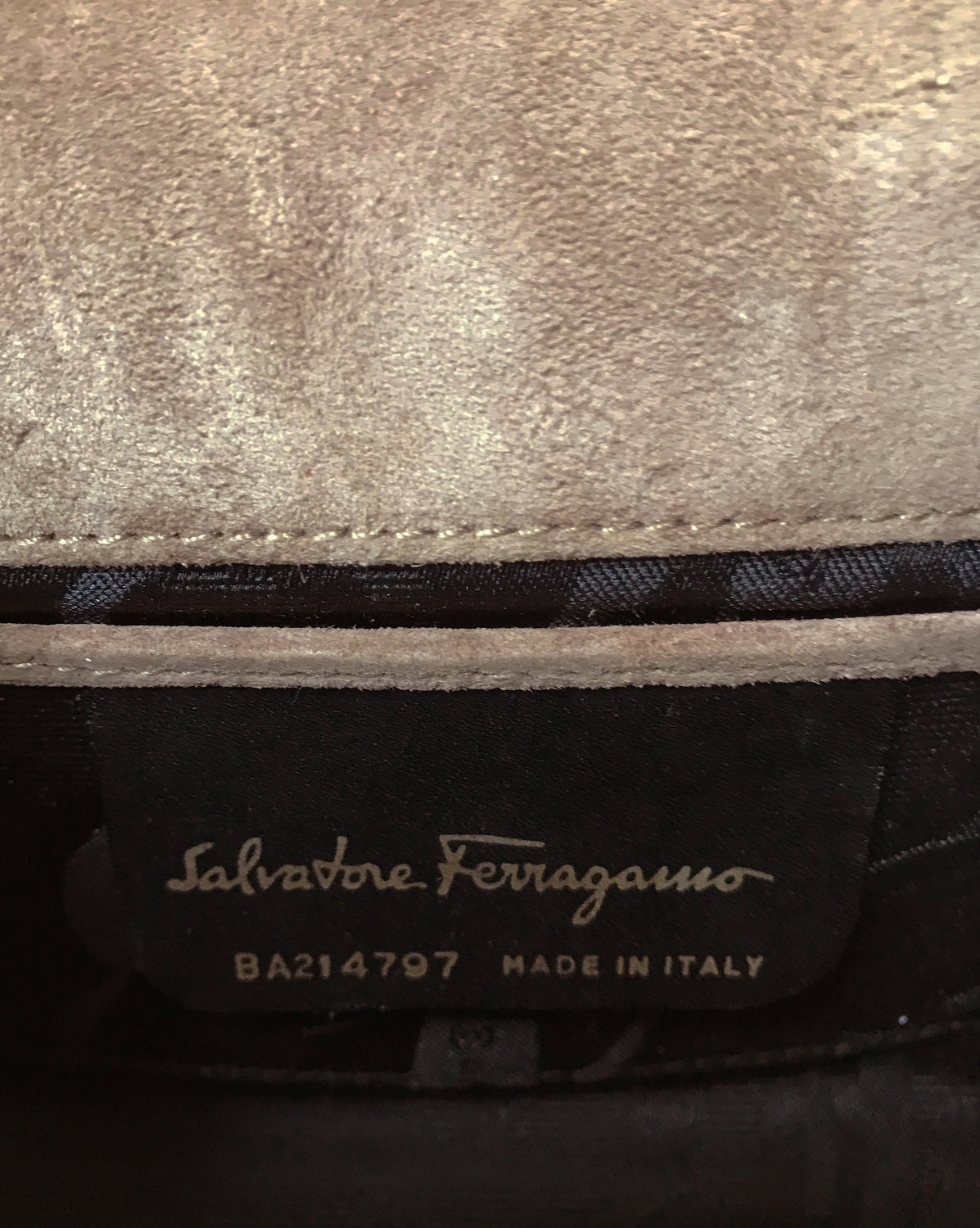 FRUIT Vintage 1980s Taupe Salvatore Ferragamo Cross Body Bag, with Ferragamo logo buckle closure.