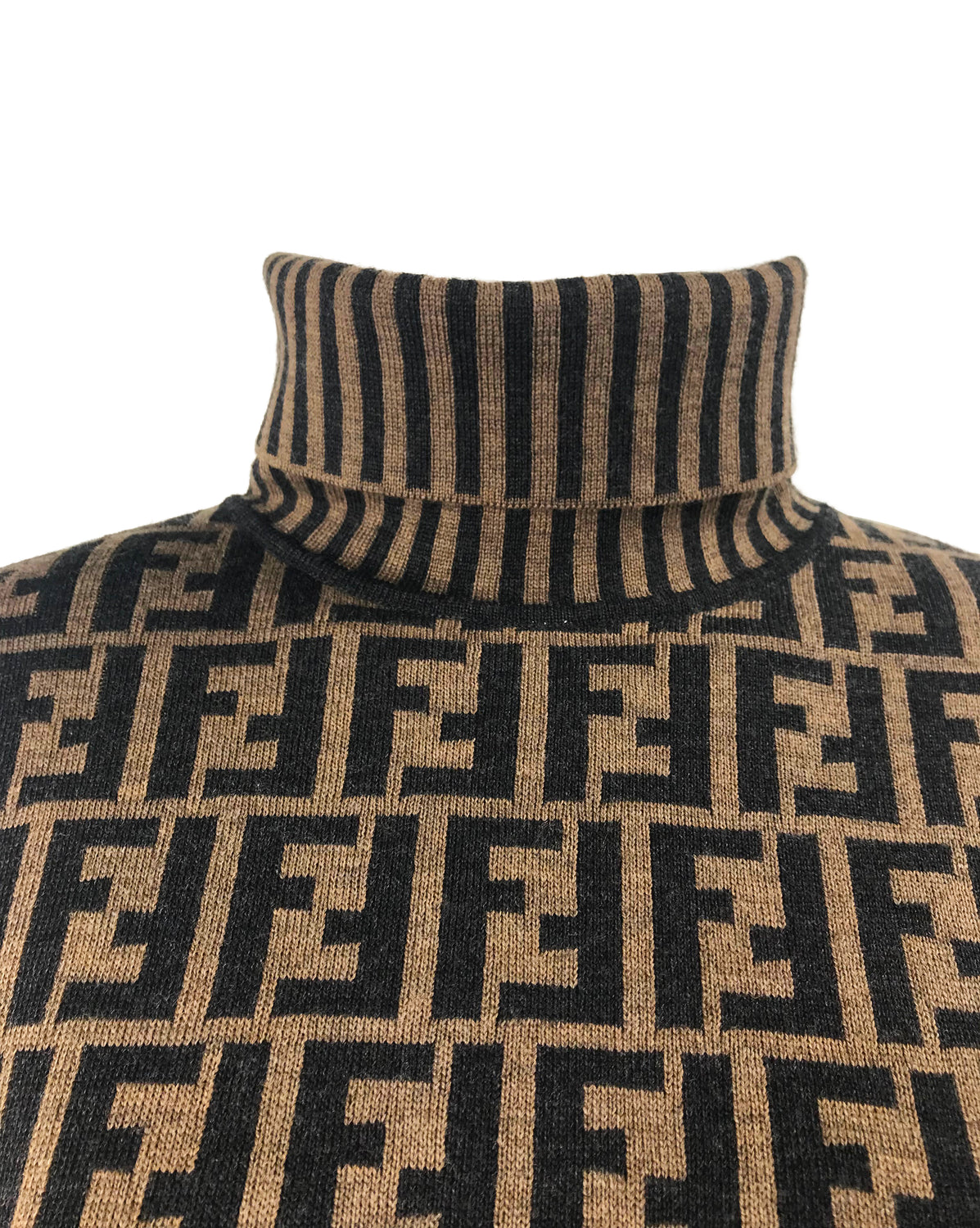 Fruit Vintage Fendi Zucca Logo Monogram Print Knit Turtleneck Sweater Jumper