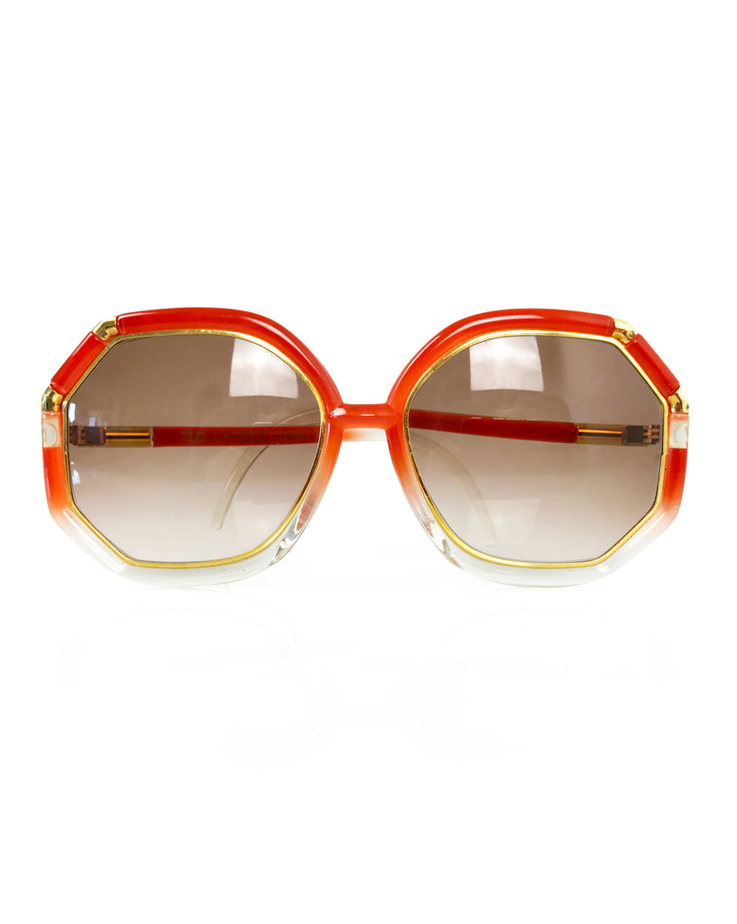Ted Lapidus 1970s Orange Octagonal Frame Sunglasses