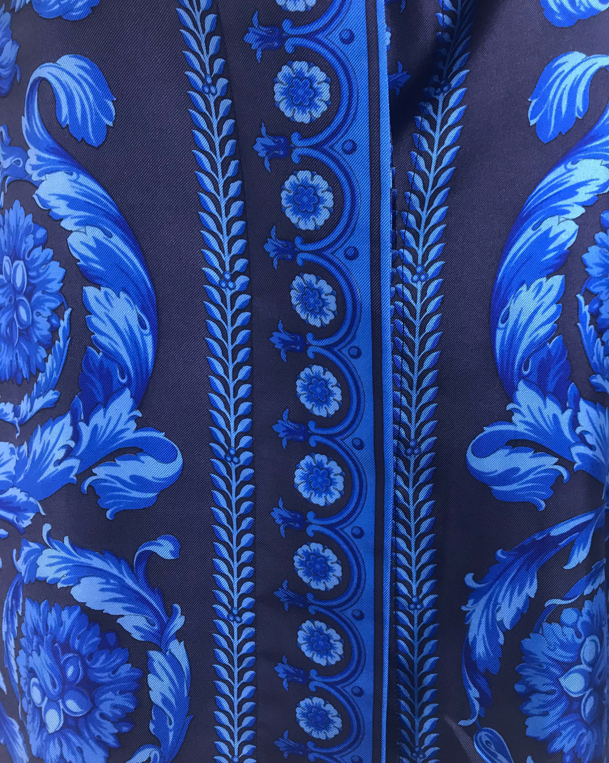 Fruit Vintage Gianni Versace Blue Baroque Print Silk Shirt Blouse