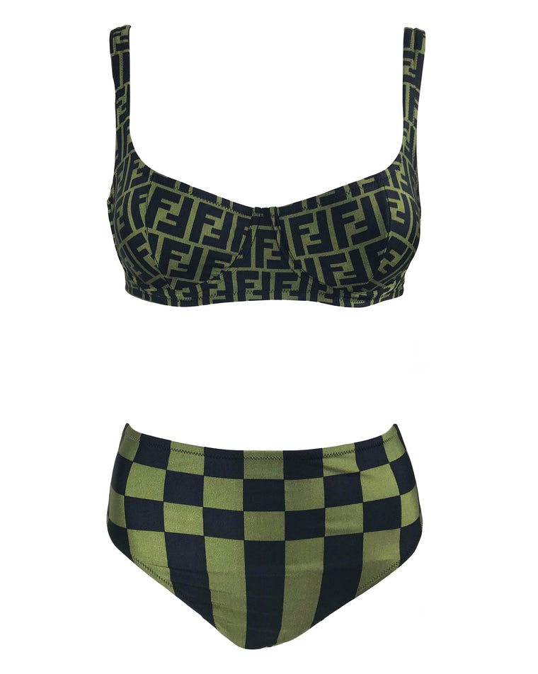 Fendi Green Zucca Print Bikini Set