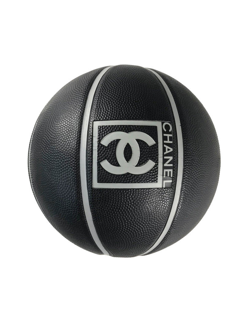Fruit Vintage rare Chanel 2004 Basketball. This Chanel sport logo ball by Karl Lagerfeld is an important Chanel collectors accessory. It features a large Chanel logo and text on both sides in high contrast grey/black tone. Perfect for use as a home decor feature, this ball is piece of Chanel history!