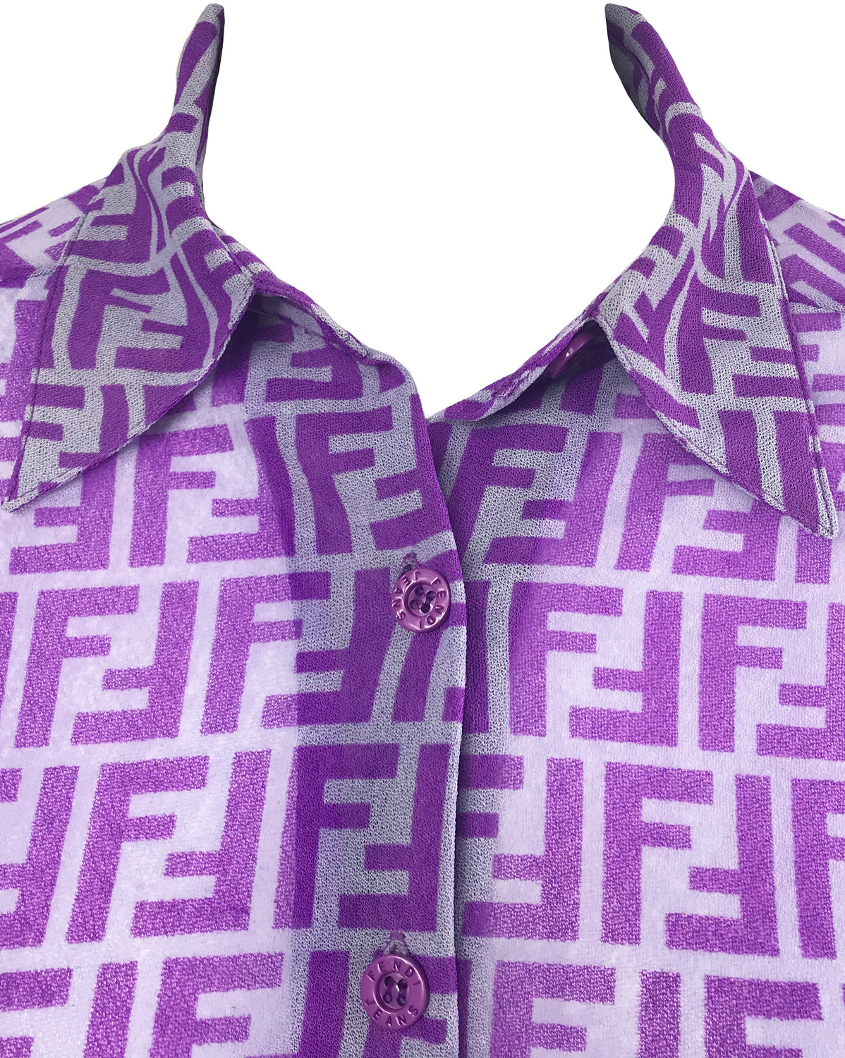 Fruit Vintage Fendi Zucca Logo Monogram Print Purple Mesh Shirt Blouse