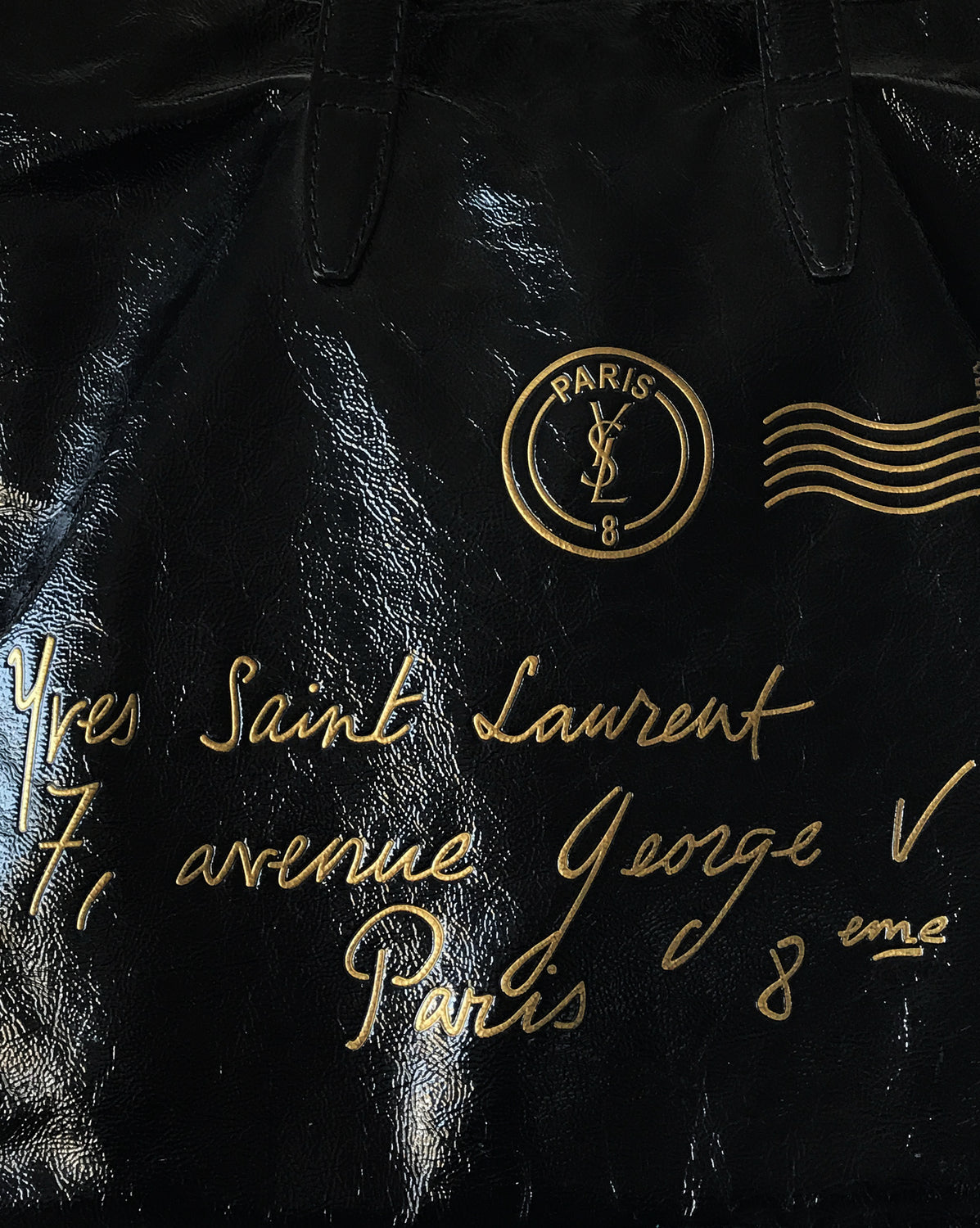 1987 SHOP Vintage Yves Saint Laurent black Patent Leather Y-Mail Tote handbag