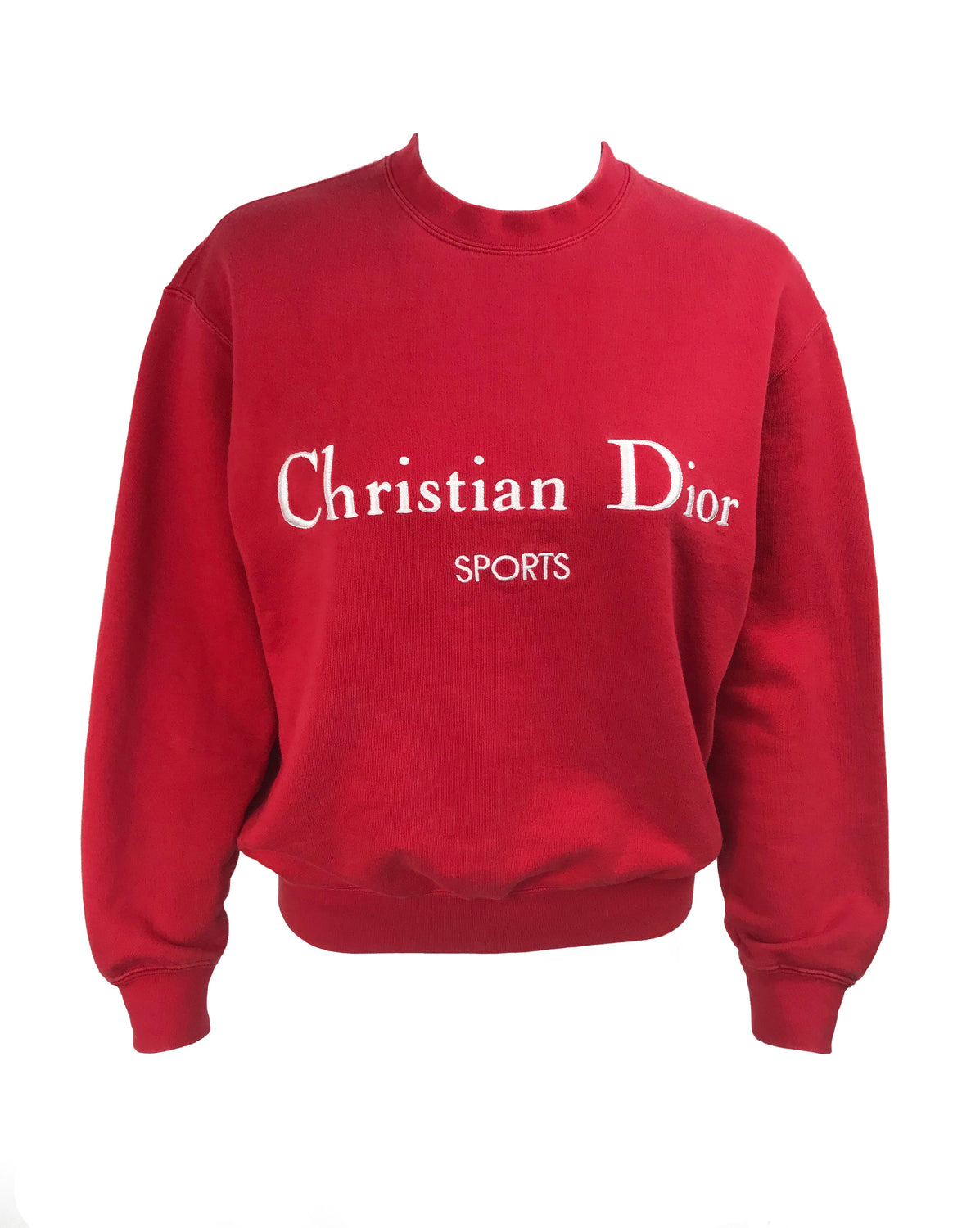 Fruit Vintage 1980s Christian Dior Sport Red Logo sweat shirt. It features a large embroidered logo design at front and classic sweat shirt cut.