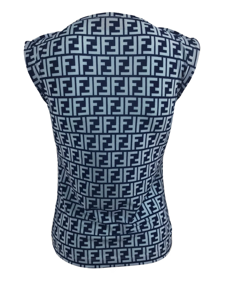 Fruit Vintage Fendi Zucca Logo Monogram Print Blue Tank Top