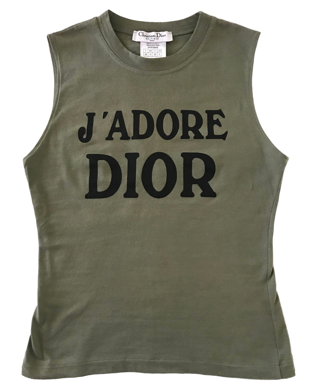 Fruit Vintage Christian Dior Khaki Green Black J'adore Dior Logo Tank Top by John Galliano 
