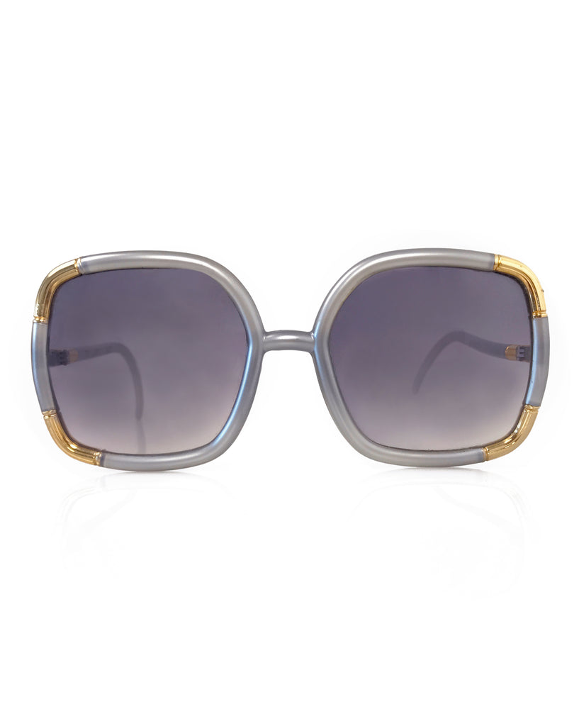 1987 SHOP Vintage Ted Lapidus Silver Square Frame Sunglasses 1970s
