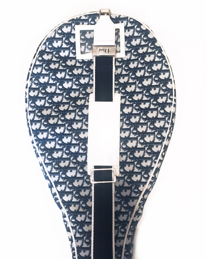 FRUIT vintage very rare Christian Dior by John Galliano Navy logo monogram trotter oblique canvas zipper tennis racquet racket cover bag.