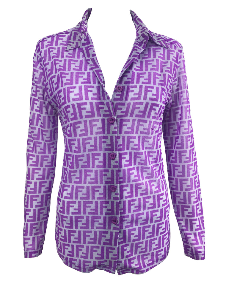 Fendi Purple 1990s Monogram Print Shirt