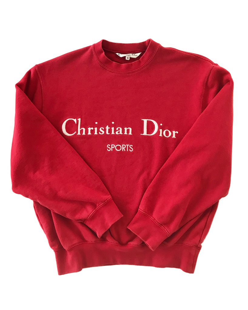 Fruit Vintage 1980s Christian Dior Sport Red Logo sweat shirt. It features a large embroidered logo design at front and classic sweat shirt cut.