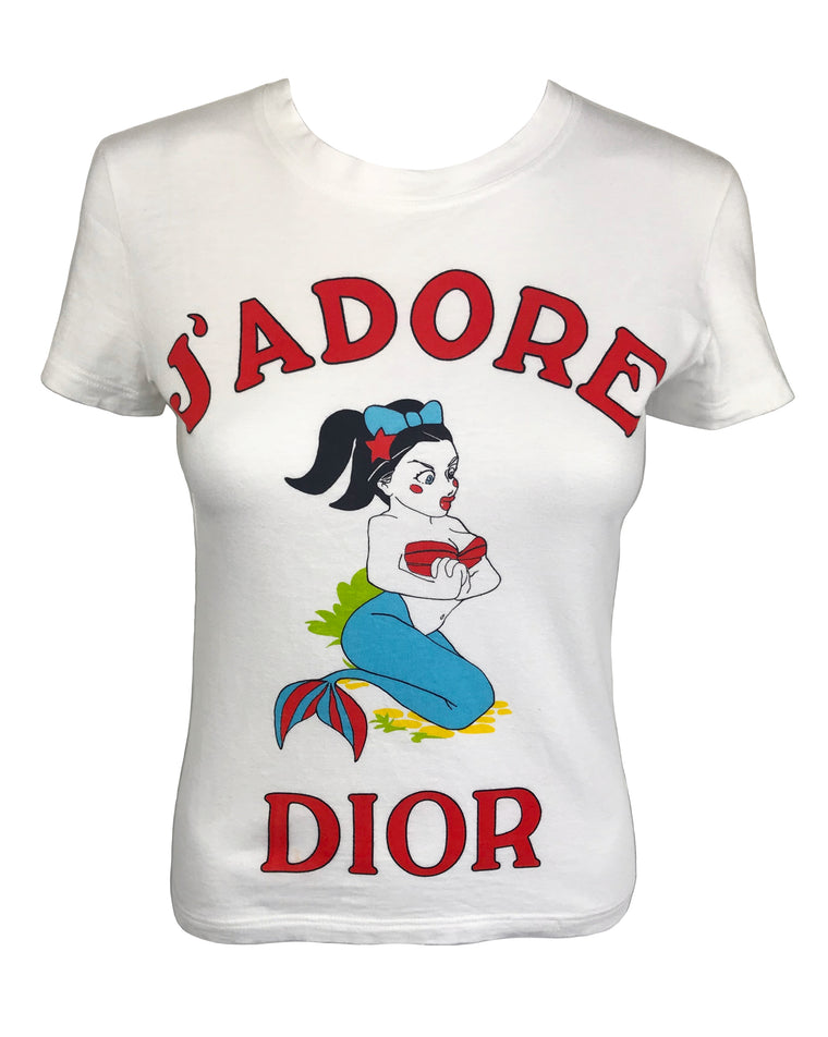 Christian Dior J'adore Dior Mermaid Cartoon Logo Print T-Shirt