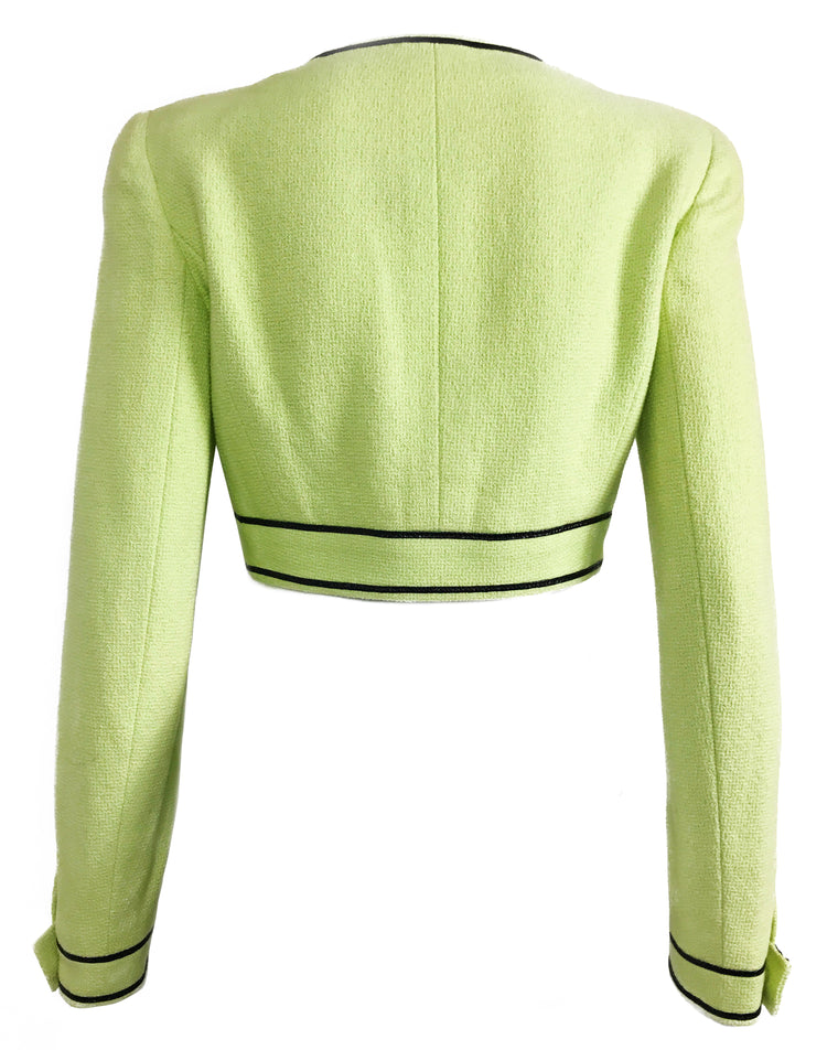 FRUIT Vintage Chanel iconic 1995 Green Boucle Cropped Jacket Karl Lagerfeld Fran Drescher Nanny