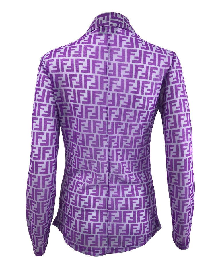 Fruit Vintage Fendi Zucca Logo Monogram Print Purple Mesh Shirt Blouse