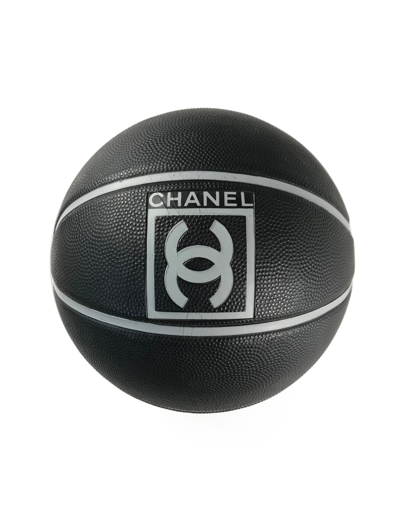 Fruit Vintage rare Chanel 2004 Basketball. This Chanel sport logo ball by Karl Lagerfeld is an important Chanel collectors accessory. It features a large Chanel logo and text on both sides in high contrast grey/black tone. Perfect for use as a home decor feature, this ball is piece of Chanel history!