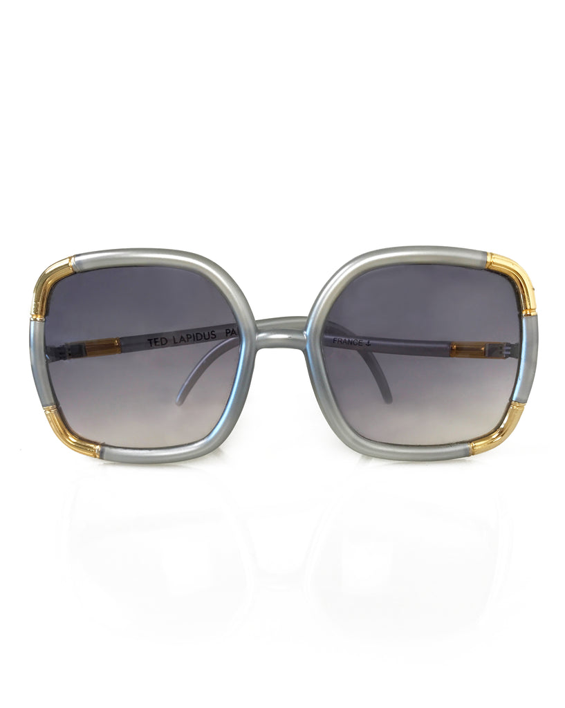 1987 SHOP Vintage Ted Lapidus Silver Square Frame Sunglasses 1970s