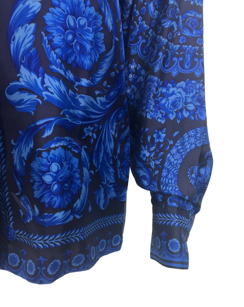 Versace Barocco-print silk shirt - Blue
