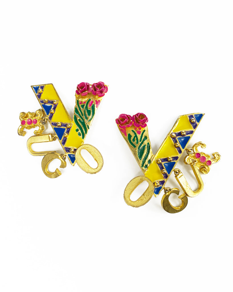 Fruit Vintage Giannia Versace Vogue earrings. Incredibly rare and collectible from the Gianni Versace 1991 'Vogue' runway collection. These are a lifetime Gianni Versace style that were worn on the runway in 91, they are a piece of Versace history!