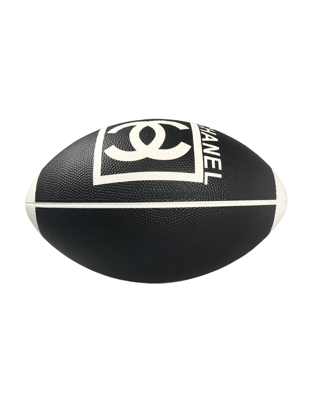 Fruit Vintage rare Chanel 2007 football. This Chanel sport logo foot ball by Karl Lagerfeld is an important Chanel collectors accessory. It features a large Chanel logo and text in black and white