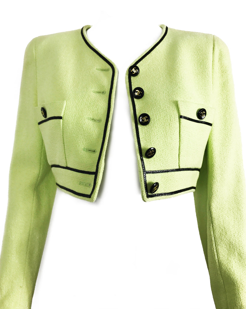 FRUIT Vintage Chanel iconic 1995 Green Boucle Cropped Jacket Karl Lagerfeld