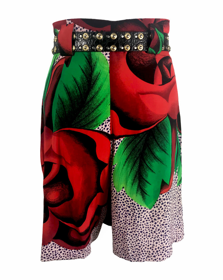 FRUIT Vintage Gianni Versace floral skorts feature a draped skirt front and classic short design at rear.