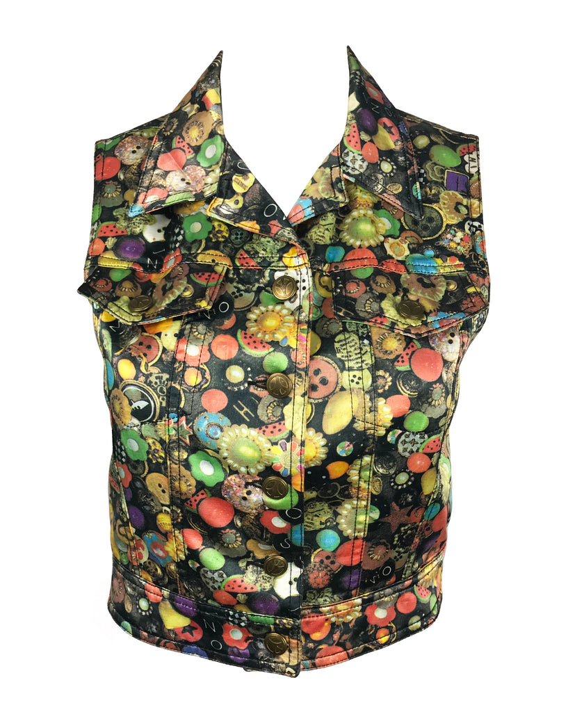 Moschino Rare 'Buttons' Print 1990s Cropped Vest Top