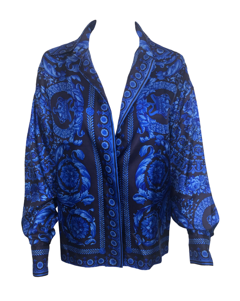 Gianni Versace Silk Shirt - 116 For Sale on 1stDibs  miami silk shirts,  vintage versace silk shirt, versace baroque silk shirt