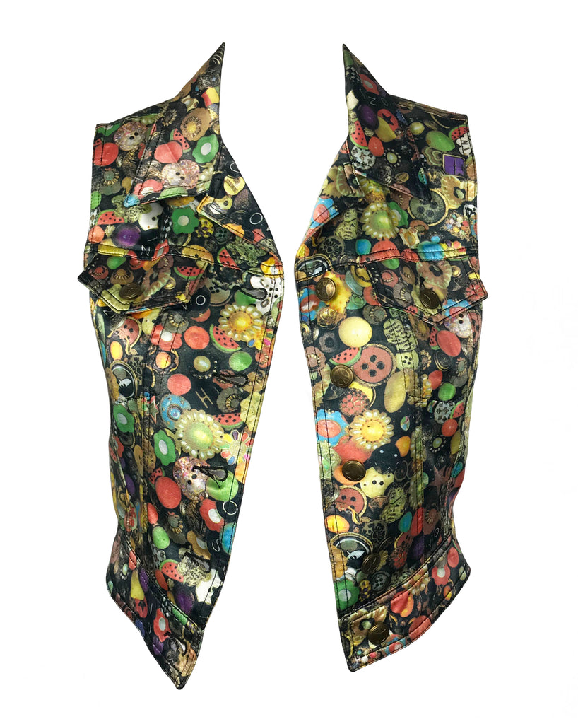 Moschino Rare 'Buttons' Print 1990s Cropped Vest Top