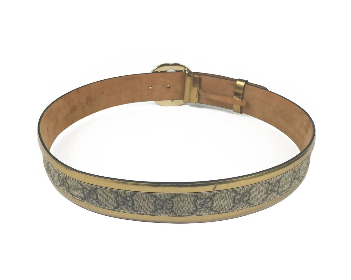 GUCCI Leather-trimmed printed coated-canvas belt