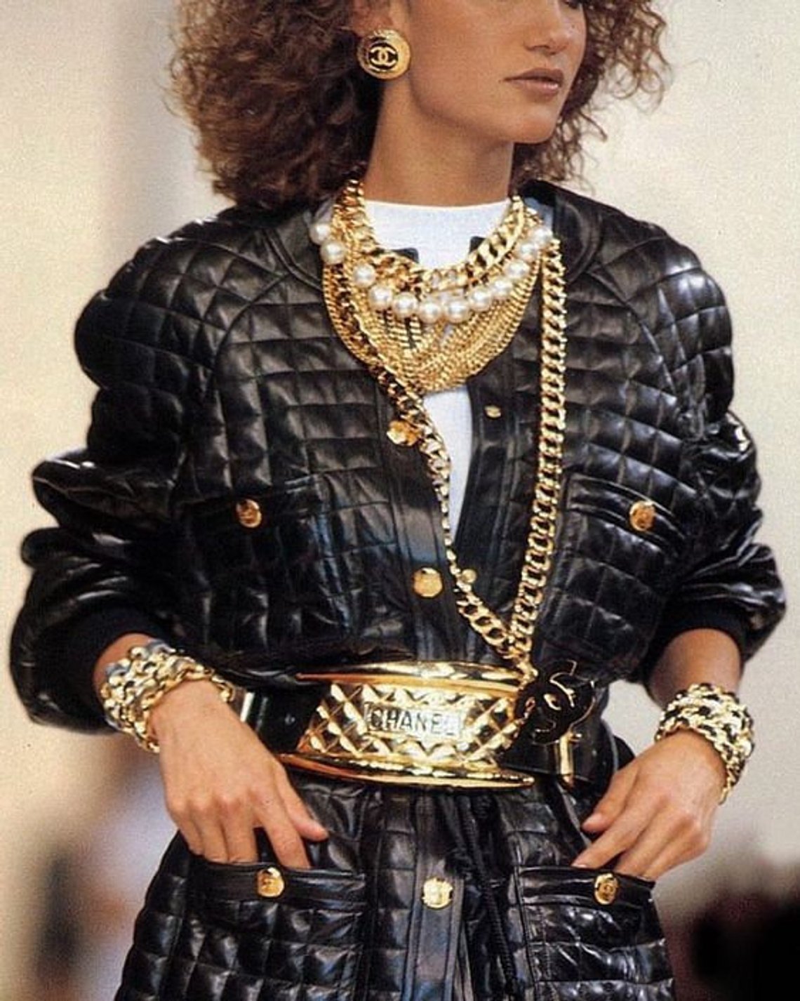 Fruit Vintage Chanel Logo Pendant, rare and important necklace. This style was famously worn by Linda Evangelista in the 1992 'Chanel Hip Hop' collection campaigns. 