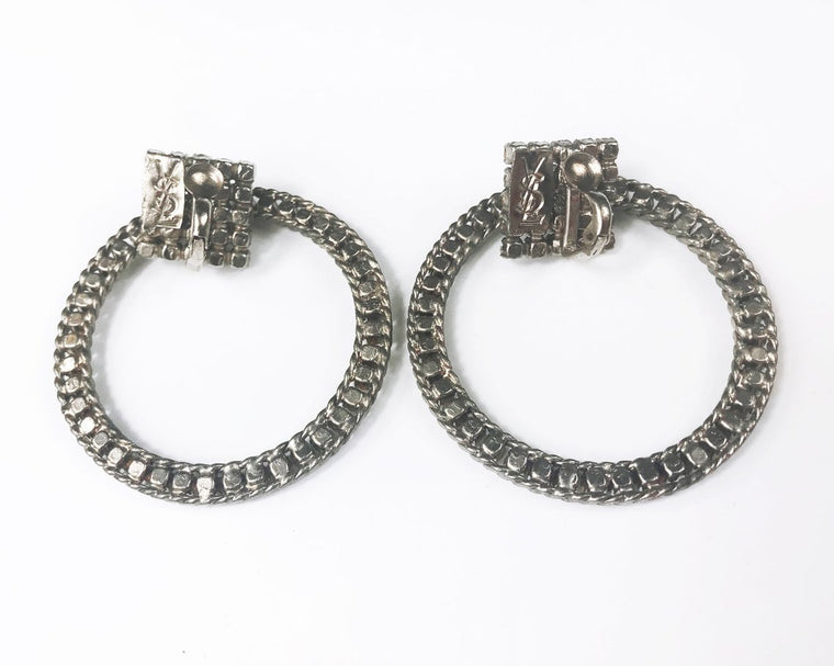 Fruit Vintage Yves Saint Laurent 1980s diamonte clip-on hoop earrings.