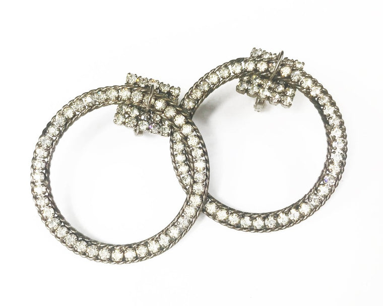 Yves Saint Laurent 1980s Crystal Clip On Hoop Earrings