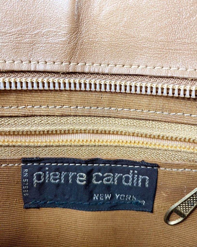 FRUIT Vintage original 1970s Pierre Cardin logo canvas handbag with tan leather trim.