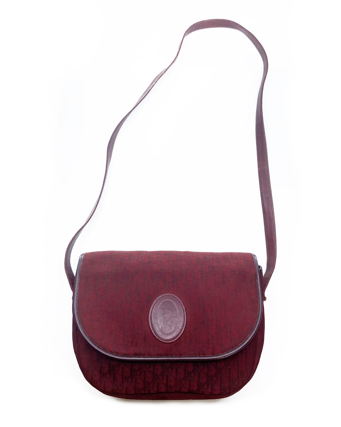 FRUIT Vintage Christian Dior 1980s maroon monogram logo shoulder bag handbag. 