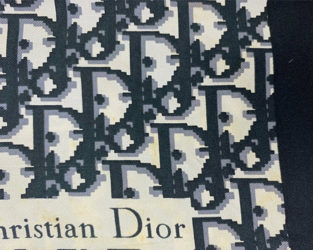Christian Dior Silk Black/Grey Trotter Logo Scarf