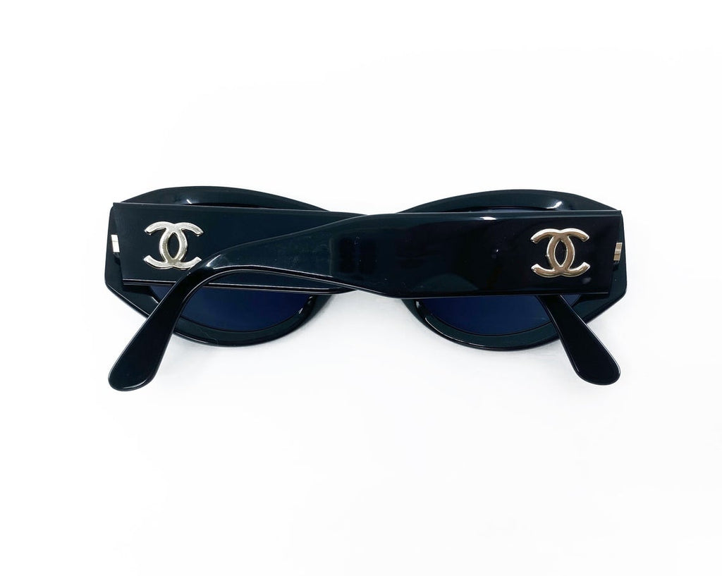 Chanel Vintage 90's Black Logo Sunglasses at 1stDibs