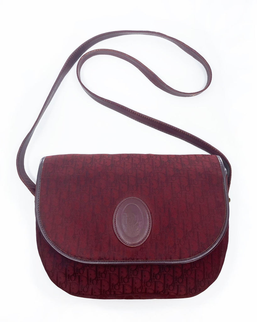 FRUIT Vintage Christian Dior 1980s maroon monogram logo shoulder bag handbag. 