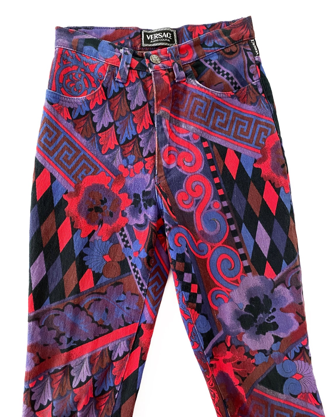 FRUIT Vintage Versace Jeans Couture denim Gianni Versace 1990s baroque print jeans.