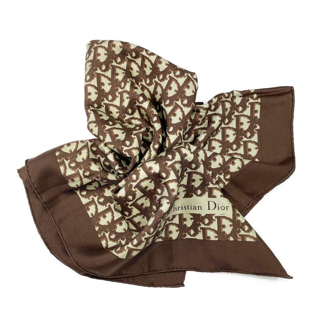 DIOR BROWN WITH RINGS PRINT SILK SCARF - My Luxury Bargain