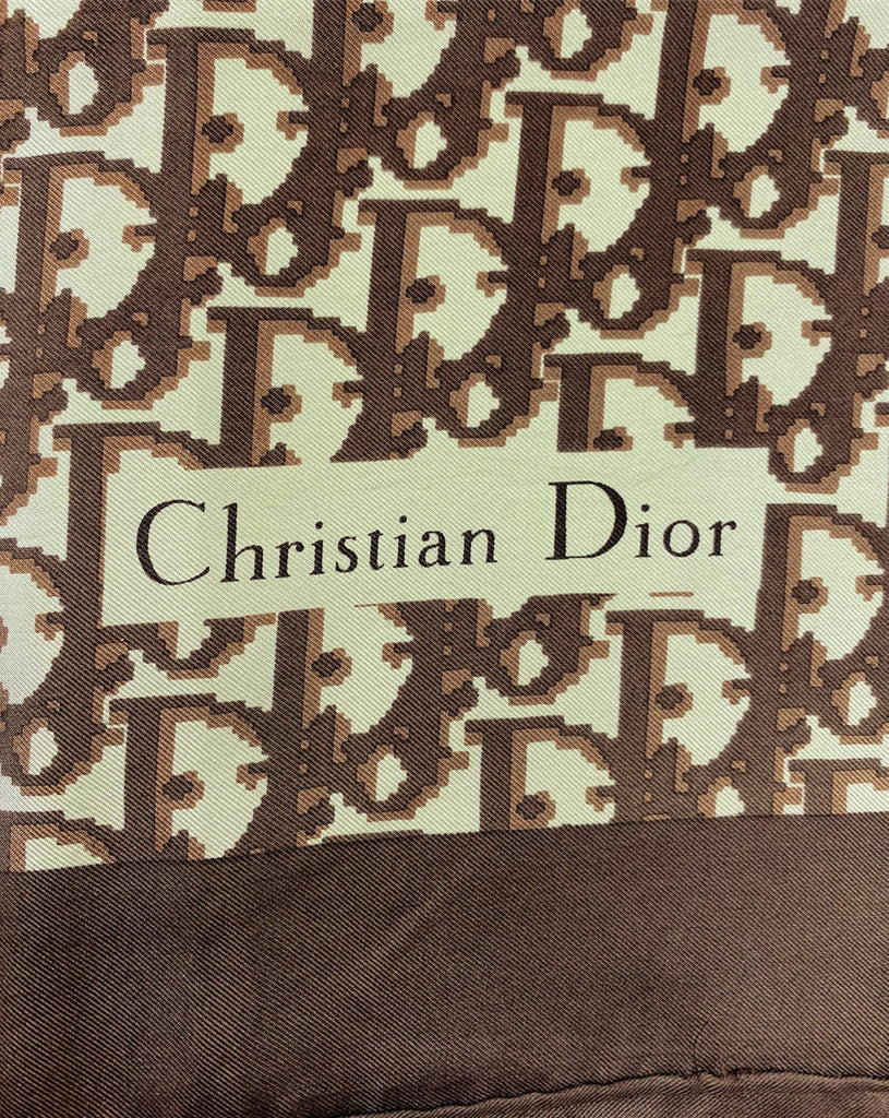 Christian Dior 100% Silk Scarf Trotter Pattern Brown 64 x 64cm