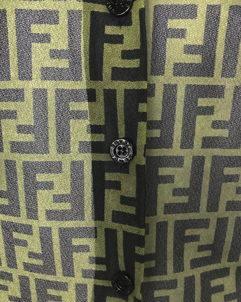 FRUIT vintage Fendi Zucca print monogram logo print mesh button up shirt from the 1990s.